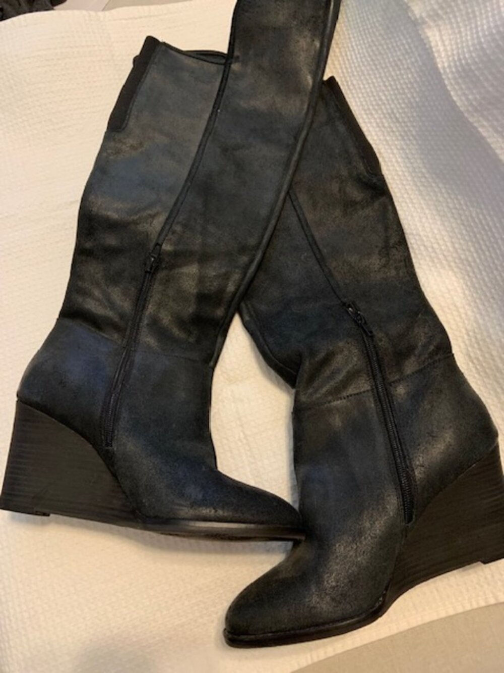 Vintage Lucky Brand Over The Knee suede leather black riding wedge Boots size 8